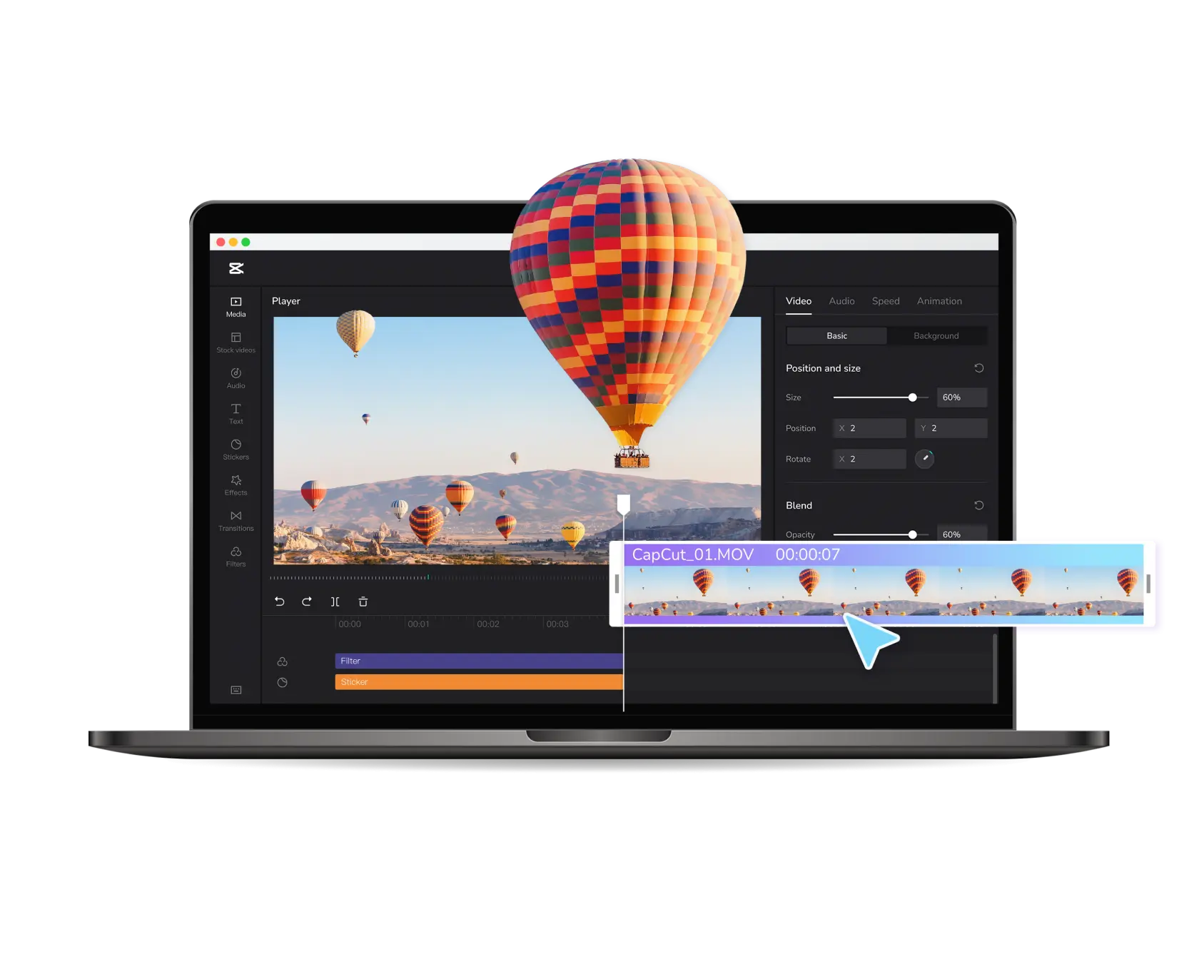 Portátil con programa de edición de video